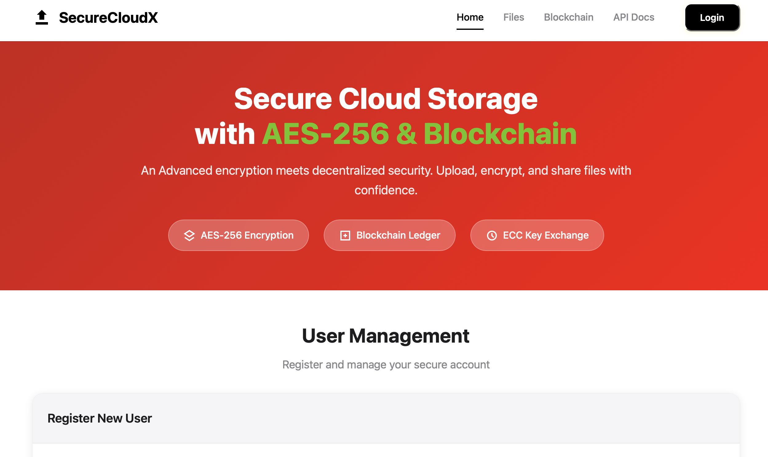 SecureCloudX - A Hybrid AES-Blockchain-ECC Storage System